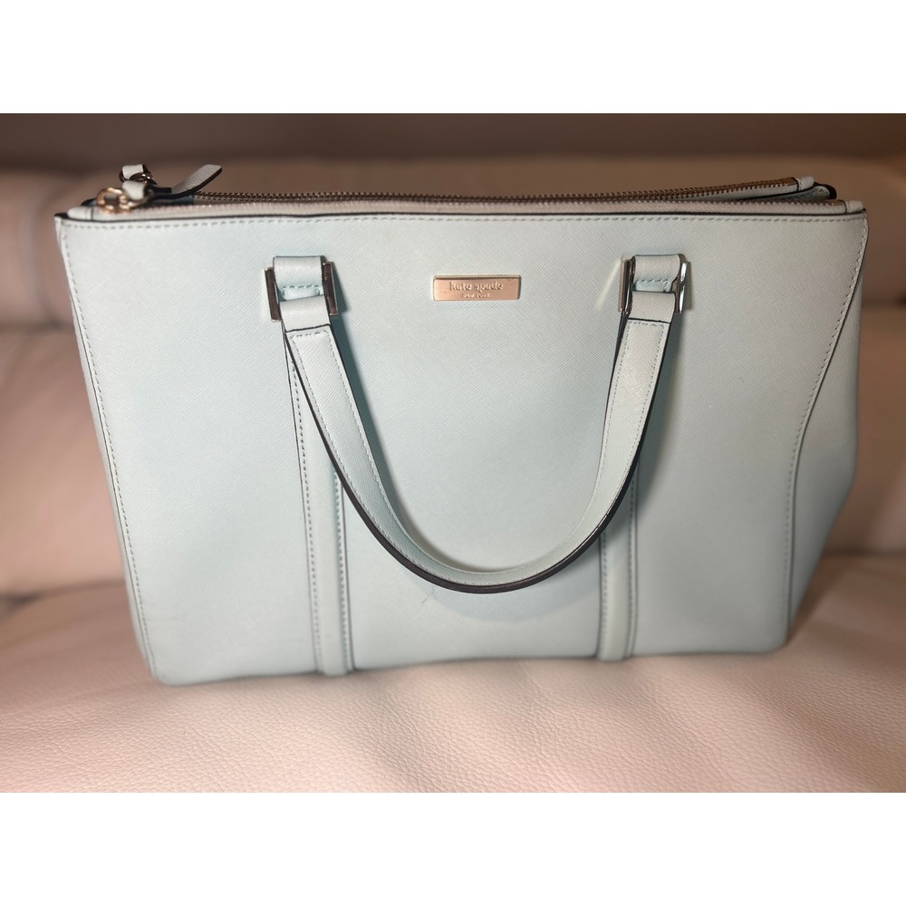 Kate Spade New York Loden Newbury Lane Satchel Hand Bag Light Blue Saffiano